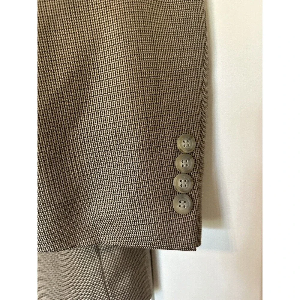 Andrew Fezza 42S Blazer Brown Micro Check Silk Wool Sport‎ Coat Designer Jacket
